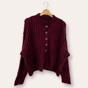 Free People Women's Raspberry Ribbed Pull over Sweater - Size Small